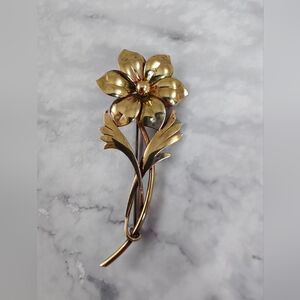 Vintage HSB 1/20 12K Gold Filled over Sterling Silver Flower Brooch Pin Signed